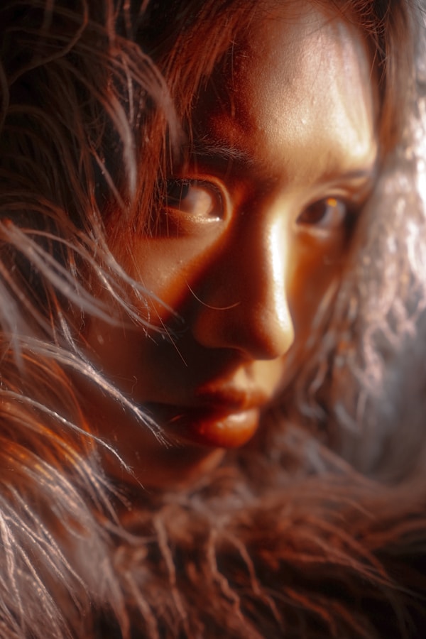 Hyperrealistic portrait in fur coat.